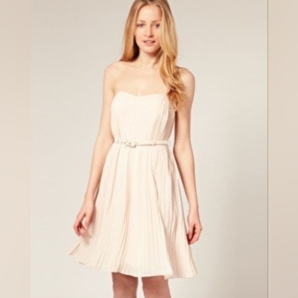 French Connection Strapless Trapeze Cut Light Pink Dress W/Pleats & Belt Size 6 - Picture 11 of 12